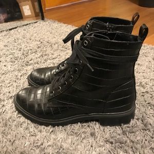 Black crocodile combat boots